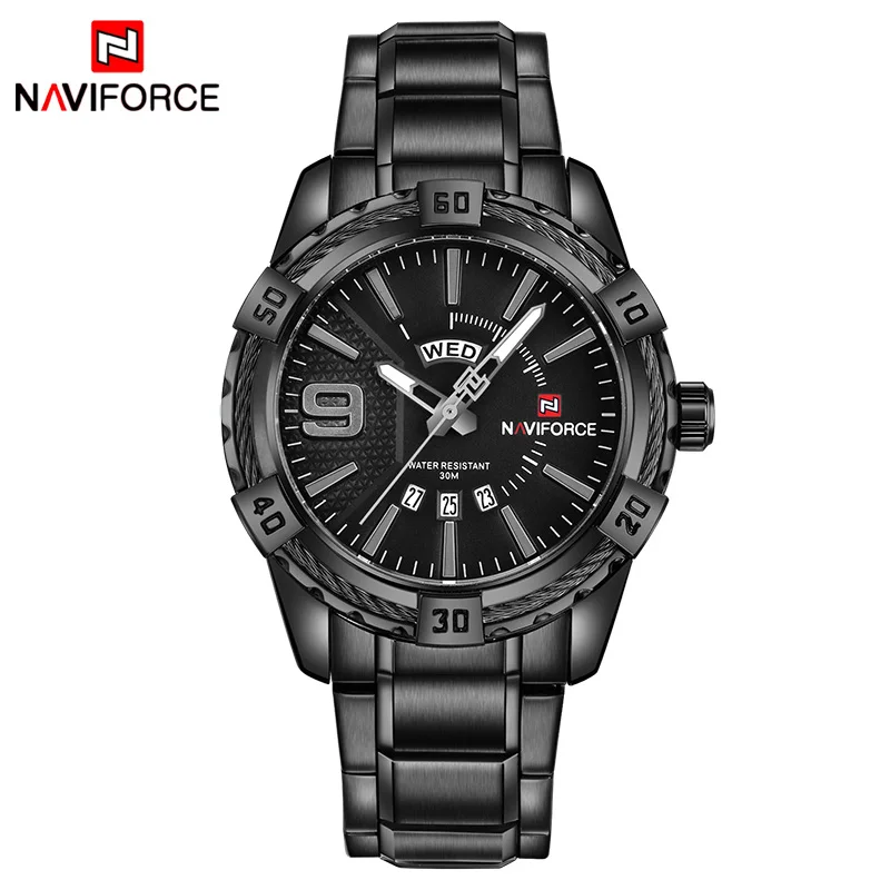 Naviforce Топ люксовый бренд мужские золотые кварцевые часы с календарем модные водонепроницаемые светящиеся часы из нержавеющей стали Relogio Masculino - Цвет: Black