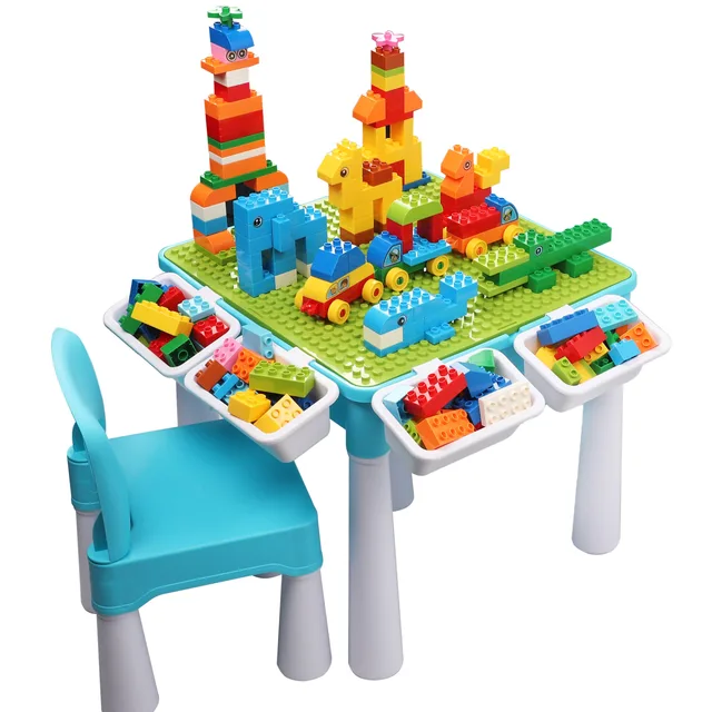 US $69.00  BURGKIDZ Classic DIY Blocks Table with 128 pcs Building Blocks Compatible with Big Size Blocks Stud