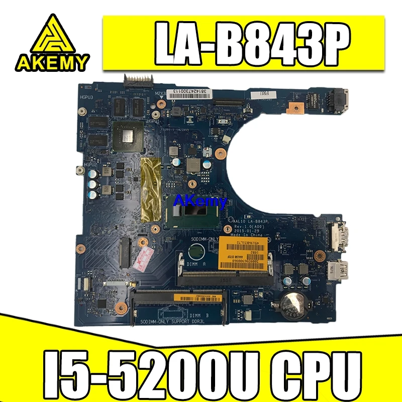 Для Dell 5458 5558 5758 материнская плата с I5-5200U Процессор LA-B843P CN-0JVDMM тестирование