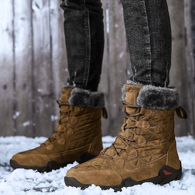 

Winter Genuine Leather Patchwork Snow Mens Boots Plush Keep Warm Male Footwear Comfortable Walking Men Boots Zapatillas Hombre