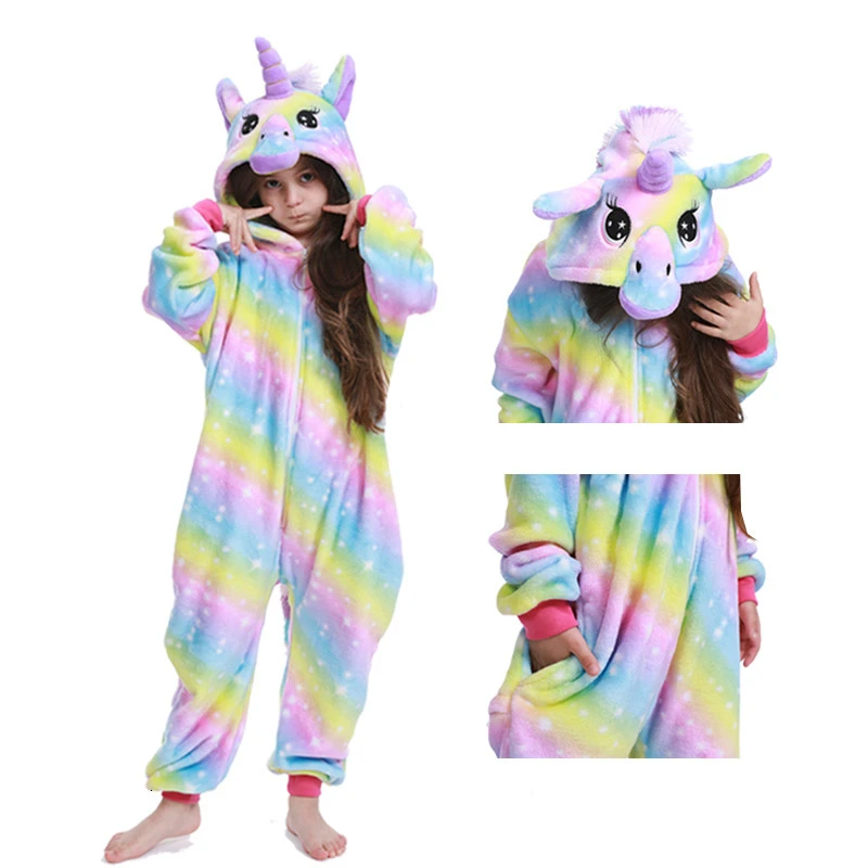 

Children Kigurumi Unicorn Pajamas for Boys Girls Flannel Kids Stich Pijamas Set Animal Sleepwear Winter Onesies Unicornio pyjama