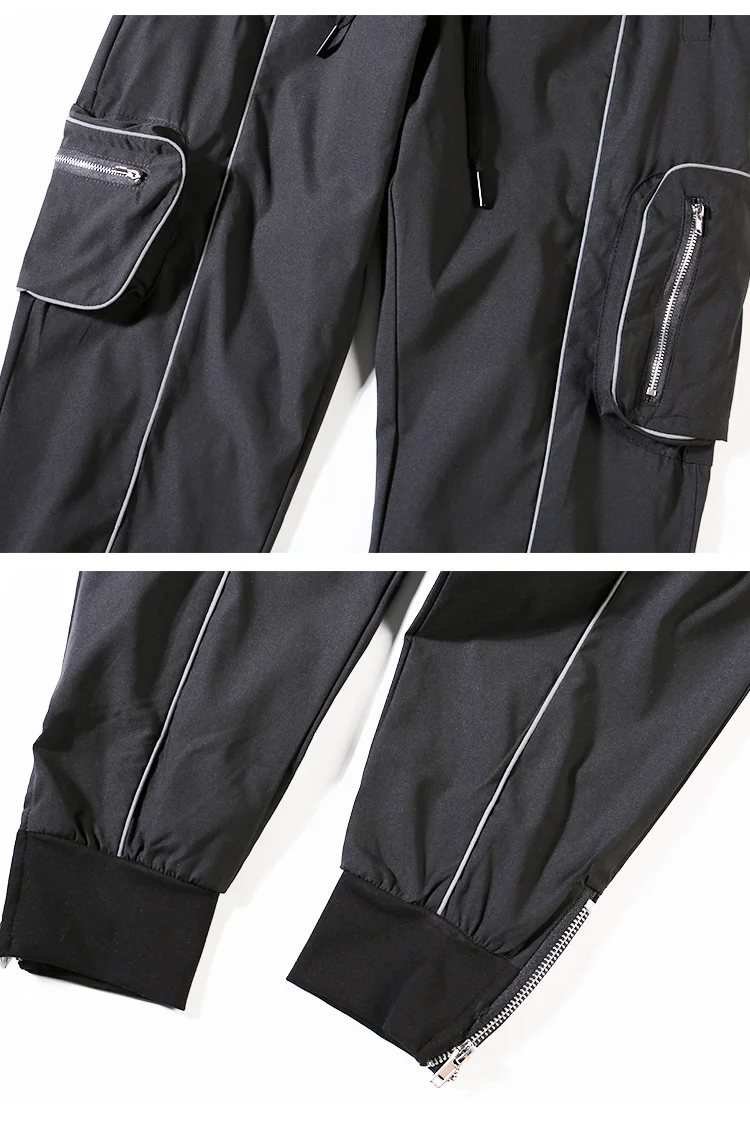 Jogger спортивные штаны для мужчин с эластичной резинкой на талии светоотражающие полосы походные Мужские штаны уличная хип хоп Свободные повседневные шаровары спортивные брюки