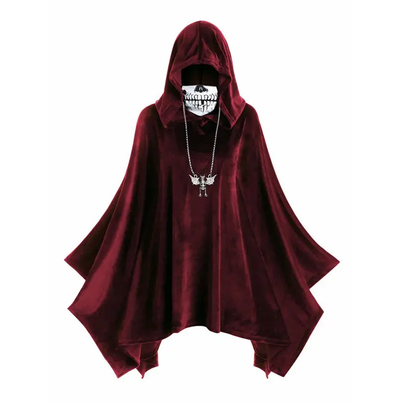 New Costume Halloween Women Fashion Halloween Cloak Skull Mask Print Hooded Cape Coat Vintage Women Tops Outwear 4S11 (24)