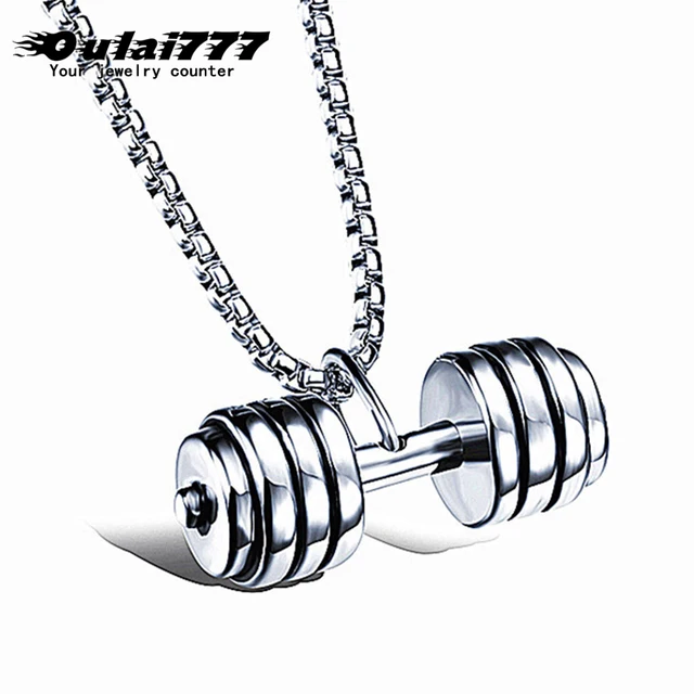 US $4.09 Oulai777 barbell pendant mens necklace stainless steel Fitness wholesale sports style male accessor