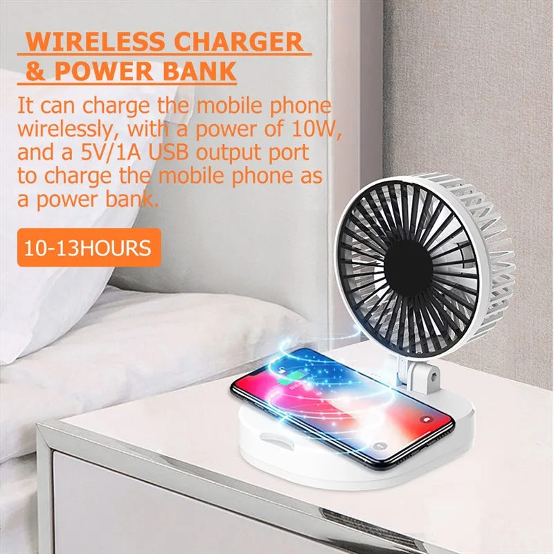 3 в 1 USB Перезаряжаемый вентилятор складной настольный вентилятор с беспроводным зарядным устройством 3 скорости с аккумулятором Многофункциональный маленький настольный вентилятор