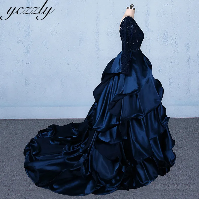 Vestido Longo Festa, элегантная, v-образный вырез, кружево с аппликацией и бисером нарядное бальное платье Темно-синие женская блуза с послойным расположением ткани, оборочками и v-образным вырезом длинное вечернее платье YE55