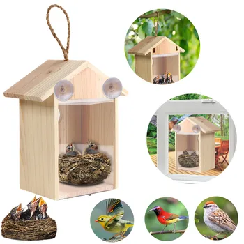 

Wooden House Bird Nest Handmade Eco-friendly Bird Nest Cage Outdoor Suction Birdhouse Garden Yard Hanging Decoration Diy #T1G