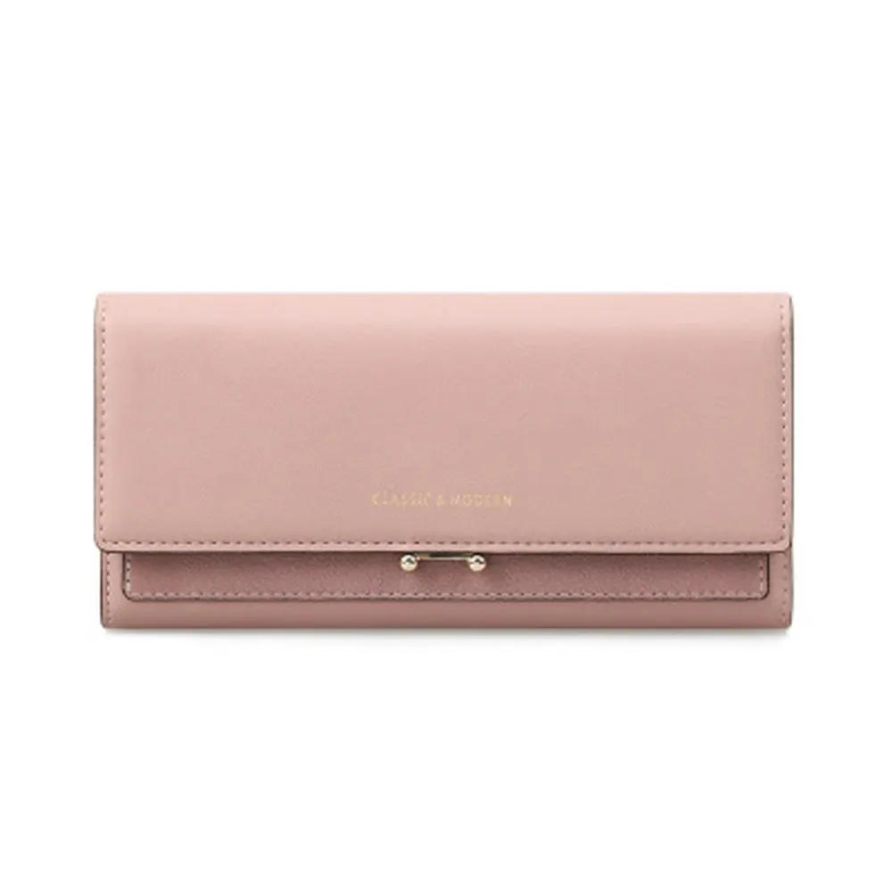 light pink 1 шт. Модный женский длинный клатч, кошелек тройной складной из искусственной кожи, Одноцветный кошелек, большая емкость, держатель для карт, кошелек, подарки - Цвет: light pink