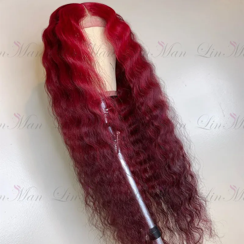 Cena 13 × 6 ciemno czerwony i wino czerwony kolor koronki przodu ludzki włos peruka Remy brazylijski włosy mocno falowane w stylu brazylijskim Ombre koronkowa peruka dla kobiet