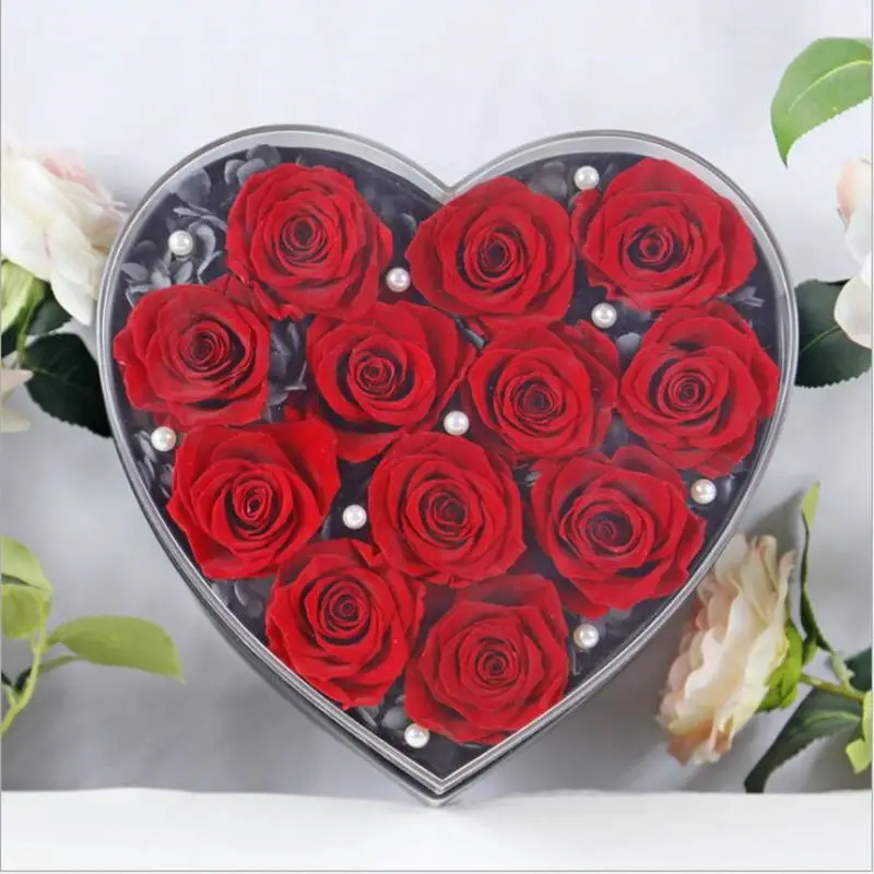 MiHuaGe вечная Цветочная Роза коробка с сердцем 12 сушеных цветов акриловая Подарочная коробка подарки на день учительницы комплект для рукоделия - Цвет: C