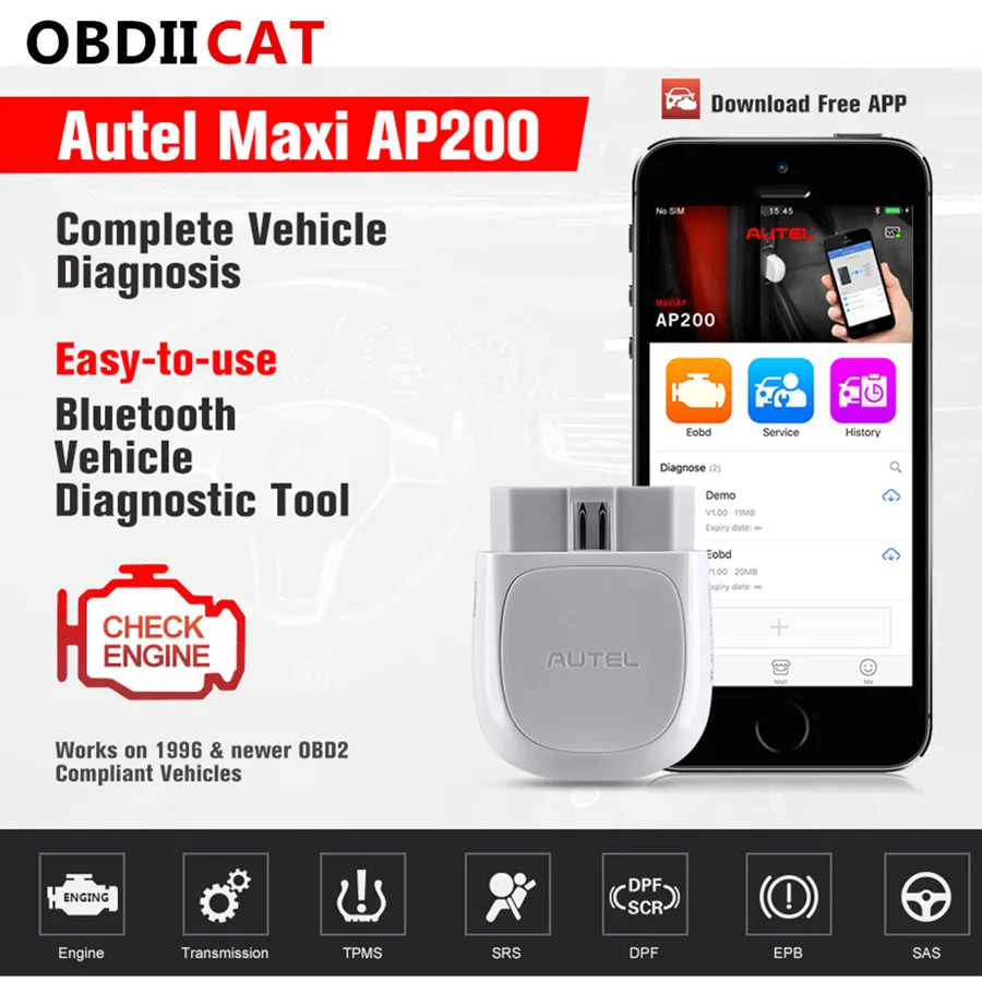 Autel AP200 Bluetooth OBD2 сканер кодов полная система диагностический инструмент AutoVIN EPB BMS SAS TPMS DPF IMMO PK MaxiCOM MK808