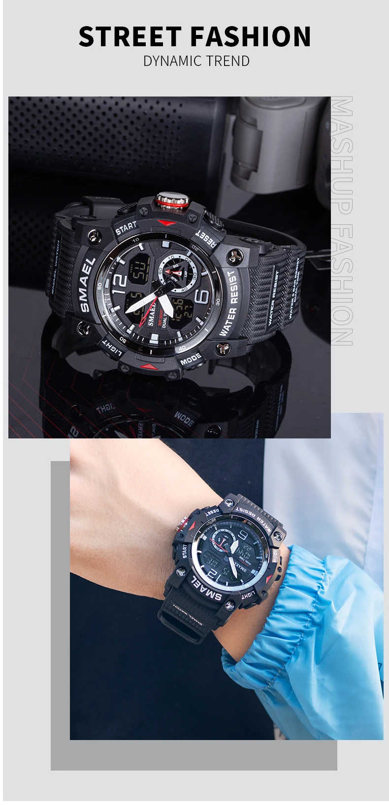 2022 New SMAEL Dual Time Men Watches 50m Waterproof Military Watches for Male 8007 Shock Resisitant Sport Watches Gifts Wtach