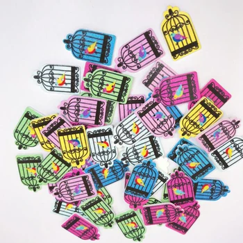 

50 Pcs/ Pack 2 Holes Colorful Cartoon Bird Cage Wooden Multicolor Button DIY Clothes Toys Bags Handmade Sewing Clothing Accessor