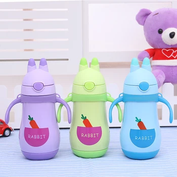 

Children's straw hand strap glass stainless steel vacuum double layer mug cute baby leak-proof cup student kettle