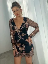 SRUBY – robe à manches longues, en maille, avec paillettes et fleurs 