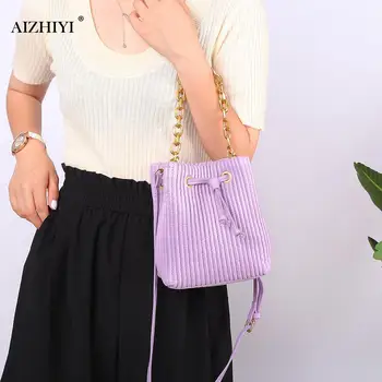 

Popular Simple Female Daily Bag Fashion Solid Color PU Leather Women Shoulder Bags Chain Bucket Tote Handbags