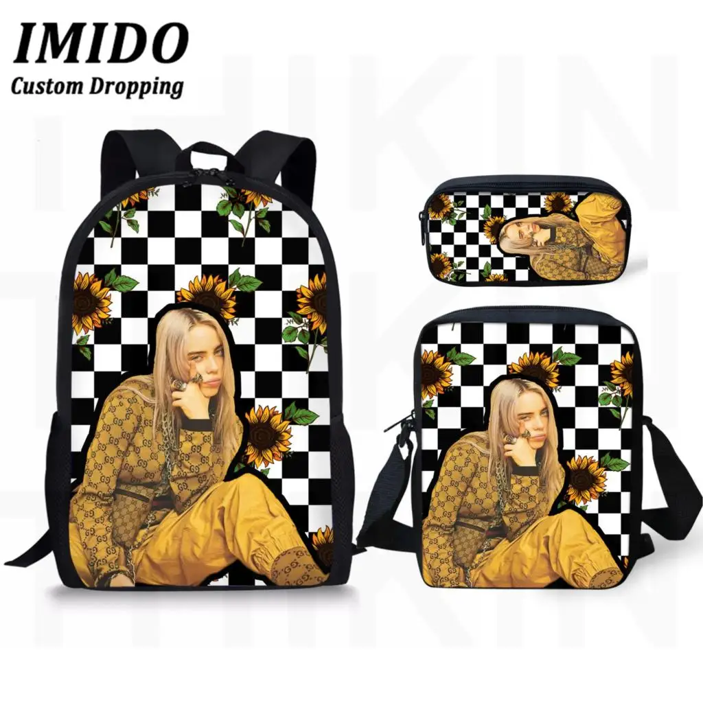 IMIDO 3 шт./компл. в стиле «хип-хоп» повседневные Рюкзаки Billie Eilish печати школьная Baags для подростков крутая модная одежда для девочек Повседневное Mochila Mujer - Color: 6472CEK
