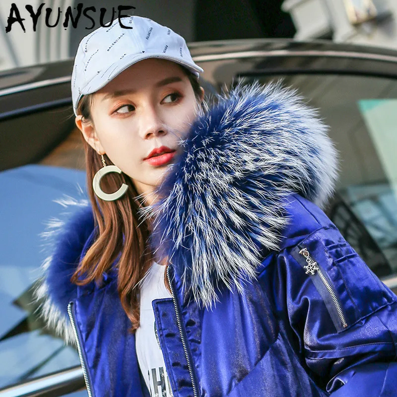 

AYUNSUE White Duck Down Jacket Women Korean Big Fur Collar Winter Coat Women Down Coat Puffer Jacket Warm Parka Casaco YY1455
