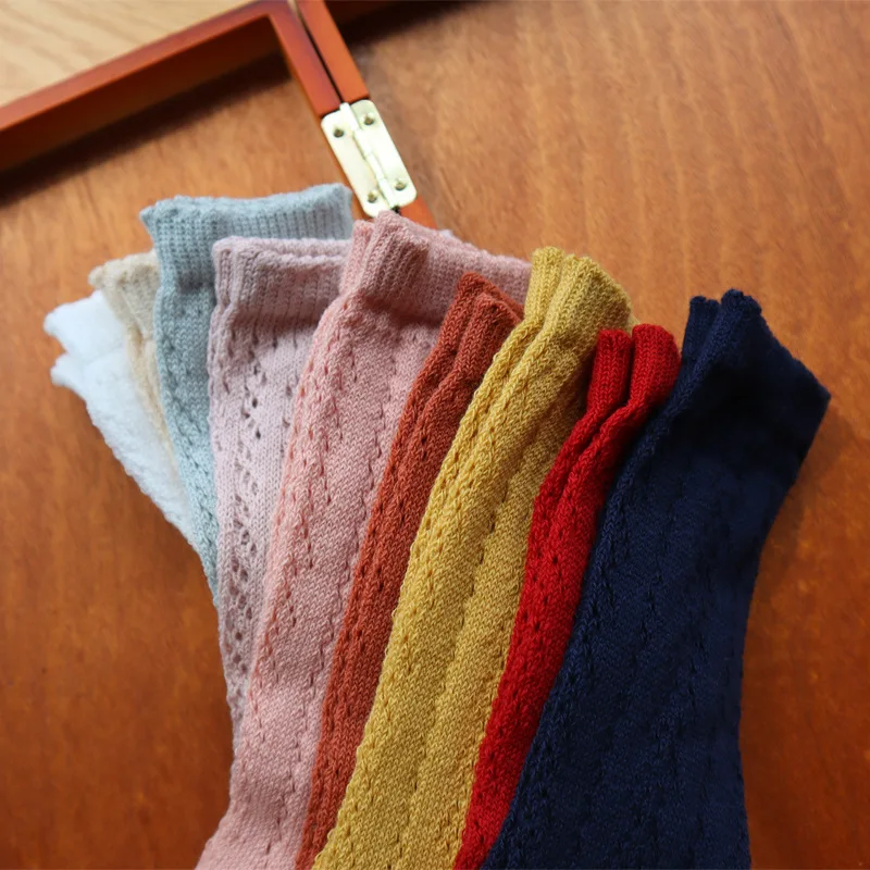 Summer Kids Socks Floral Big Bow Toddlers Girls knee High Long Sock Soft Cotton Hollow Out Baby Socks Mesh Girl Princess Socken