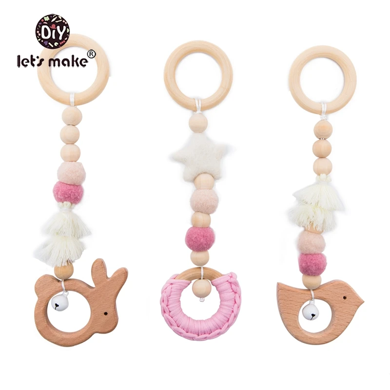 Let'S Make Wooden Baby Toys Gym Wood Animal Rattles 3pcs/set Wooden Teether Kids Toys - Цвет: B