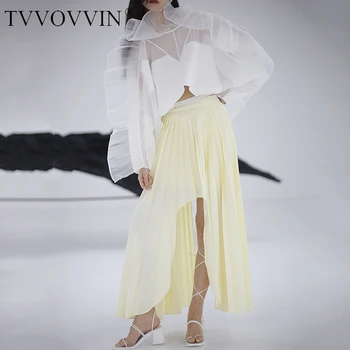 

China High Waist Yellow Asymmetrical Pleated Temperament Half-body Skirt Women Fashion Tide New Spring Autumn 2020 1S116