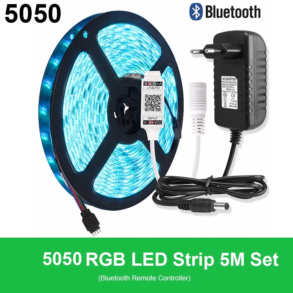 5050 Bluetooth Set DC 12 В RGB Светодиодная лента Водонепроницаемая 220 В Tira светодиодный Wifi 12 В лента RGB лента 5050 Неоновая Гибкая лента светильник Bluetooth адаптер дистанционного питания - Испускаемый цвет: 5050 Bluetooth Set