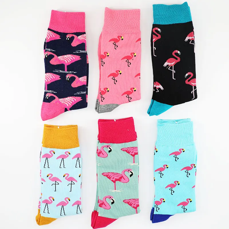 Пара носков с фламинго, забавные хлопковые носки с надписью Happy, европейские, США, скейтборд, хип-хоп, уличная команда, Harajuku, художественные модные короткие носки