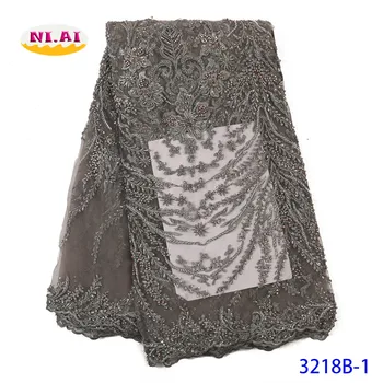 

Luxury Lace Fabric High Quality Fabric Handmade Beaded Lace Embroidery African Lace Fabric For Nigerian Bridal Dress NA3218B-2