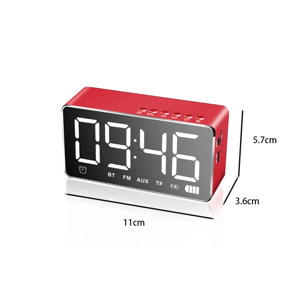 

Multifunction LED Livingroom Alarm Clock Portable BT Wireless Mini Subwoofer Speaker Mirror Function black/red/pink