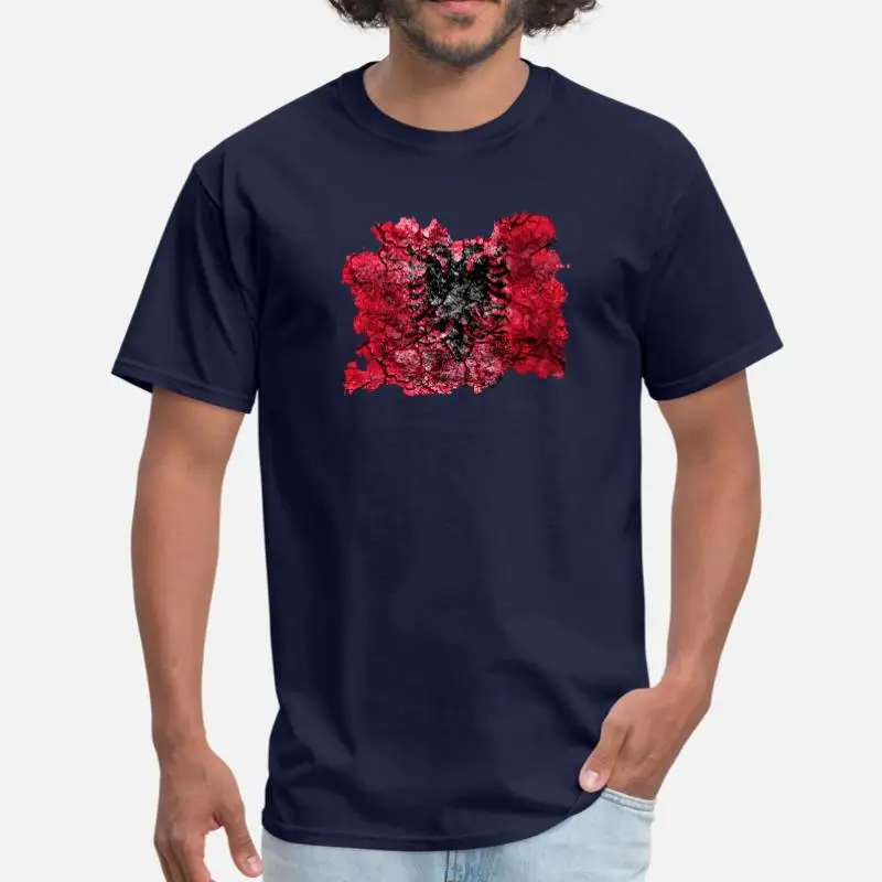 Men-Navy Blue Индивидуальная Мужская футболка с винтажным флагом в стиле Албании, женская футболка с круглым вырезом и графическим рисунком, Мужская футболка большого размера 3xl 4xl 5xl, одежда, футболка, Топ - Цвет: Men-Navy Blue