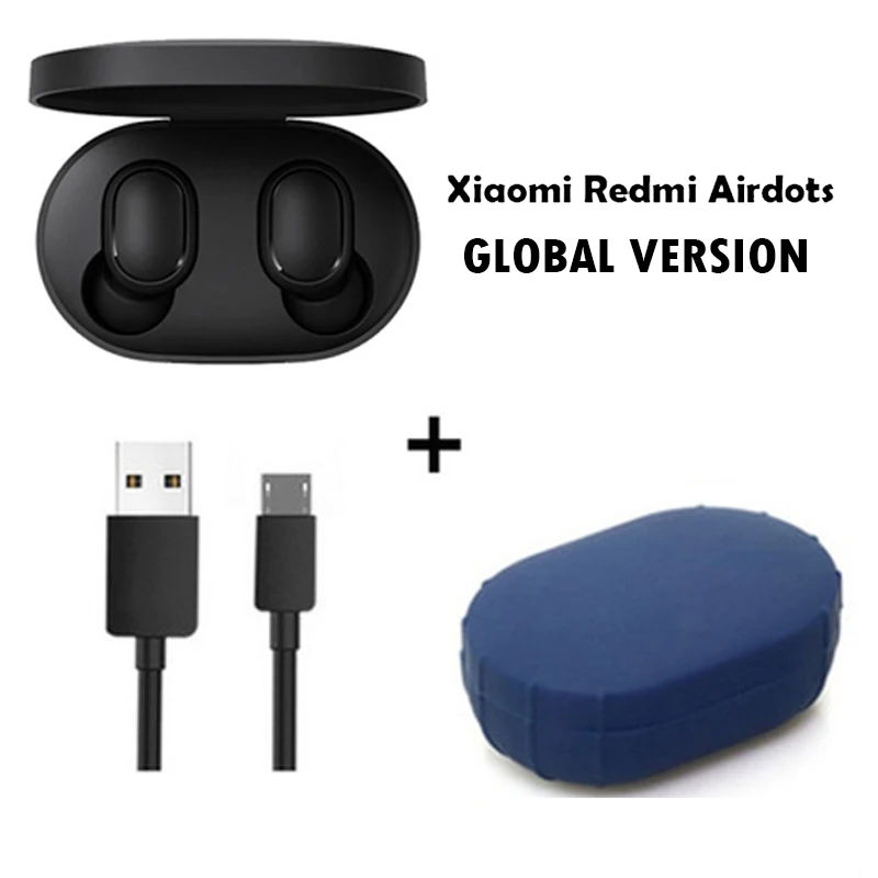 GB blue case cable Xiaomi Redmi Airdots TWS Bluetooth 5,0 наушники беспроводные наушники-вкладыши стерео бас управление AI автоматическое подключение громкой связи Зарядка Наушники - Цвет: GB blue case cable