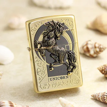 

Genuine Zippo oil lighter copper windproof Golden Unicorn 3D cigarette Kerosene lighters Gift With anti-counterfeiting code