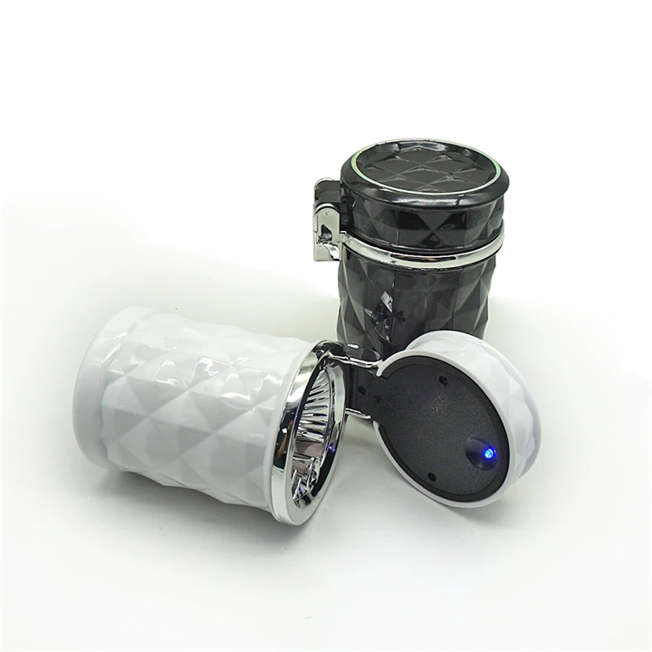Portable Auto Smokeless Tobacco Tray Cool Diamond Cut Face Air Vent Cup Holder Cigarettes Led Car Ashtray