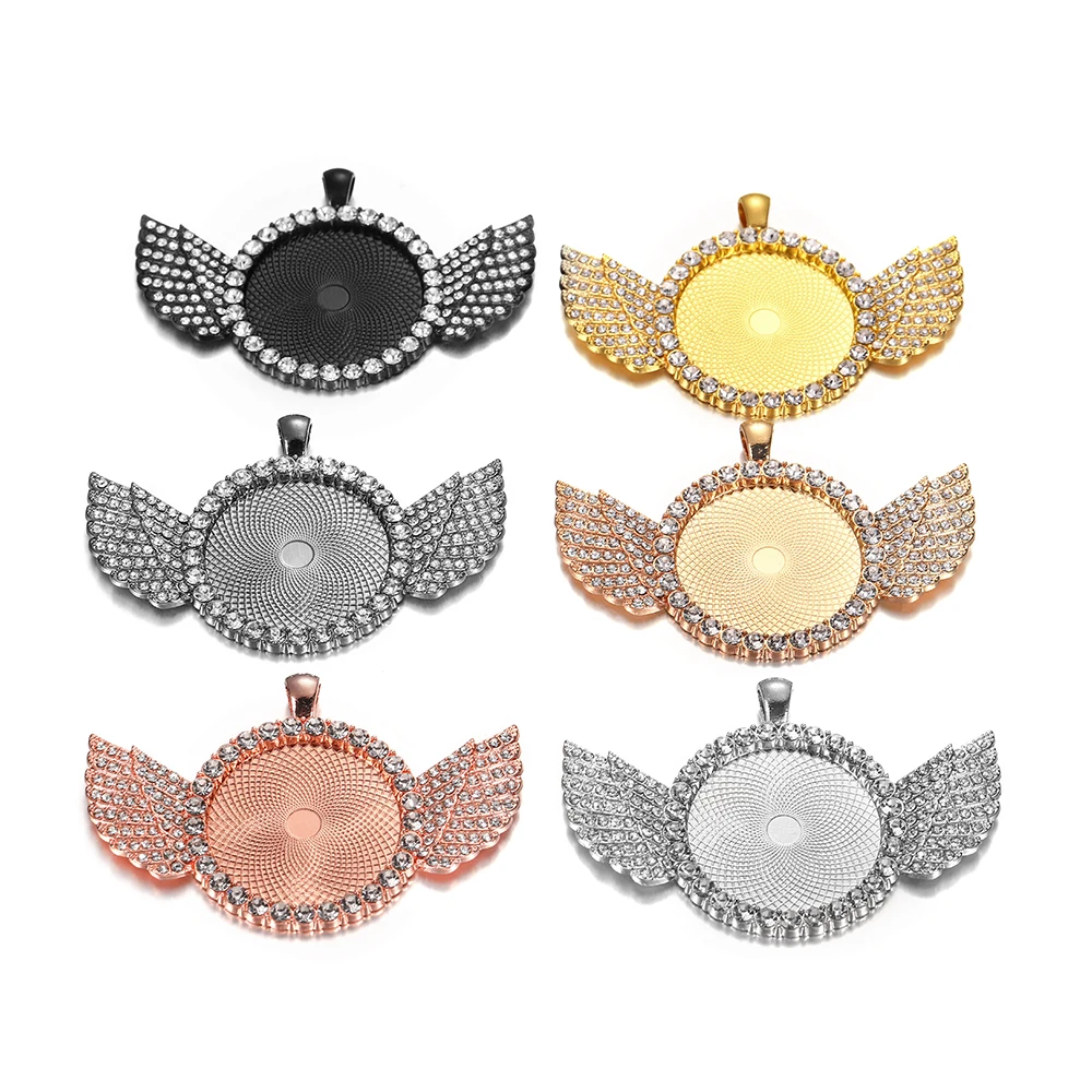 

2pcs/Lot Memory Angel Wing Pendants Custom Photo Memory Medallions Solid Pendant For DIY Jewelry Making Christmas Necklace Gift