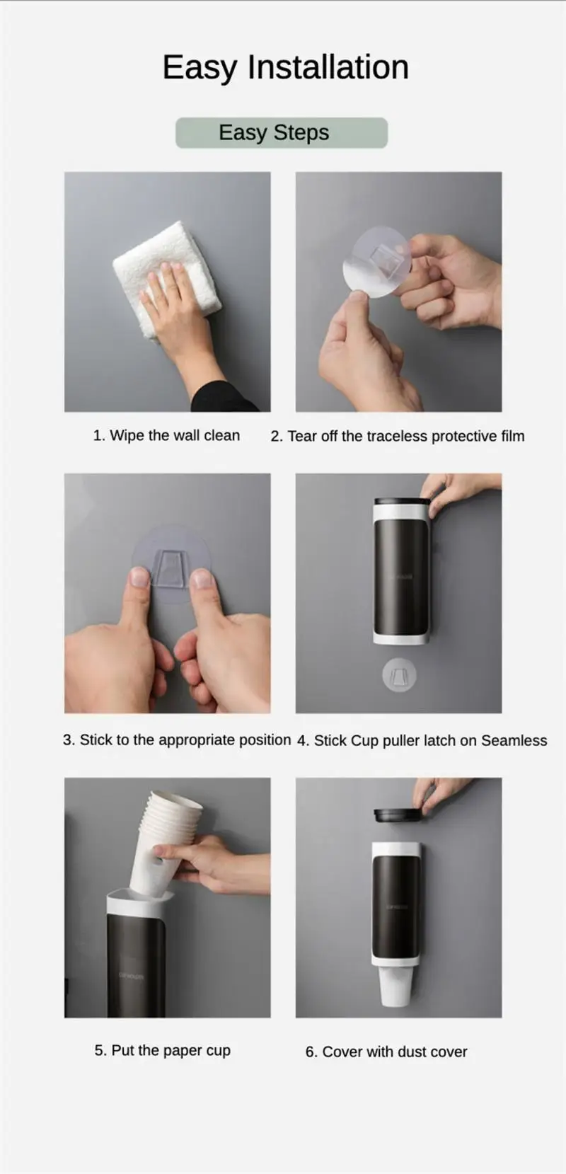 Wall Mounted Disposable Paper Cup Dispenser Pull Type Plastic Cup Holder Anti-Dust Storage Rack Office Tumbler Holders Kitchen cup storage holder paper cup dispenser