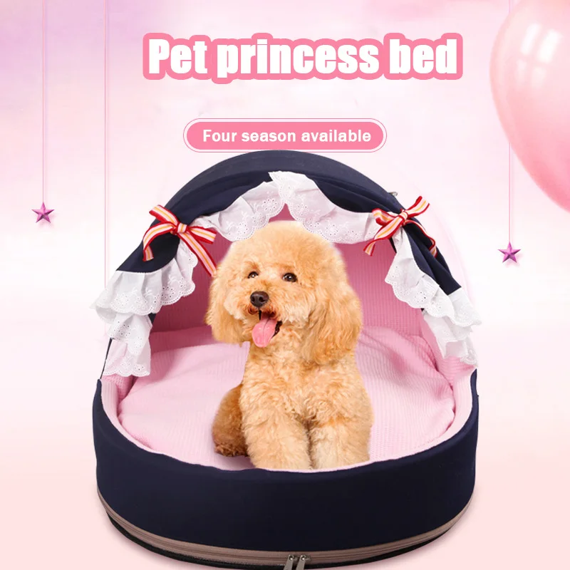 buy Cute Dog Princess Bed House with Curtain Winter Warm Fleece Pet Cat Luxury Sofa Bed Kennel Mat Cushion for Small Medium Dog