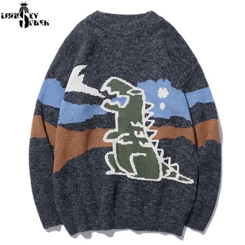 

Lindsey Seader Loose Dinosaur Sweater 2020 Autumn Korean Style Knitting Pull Sweater Mens Harajuku Casual Outwear Men Clothes