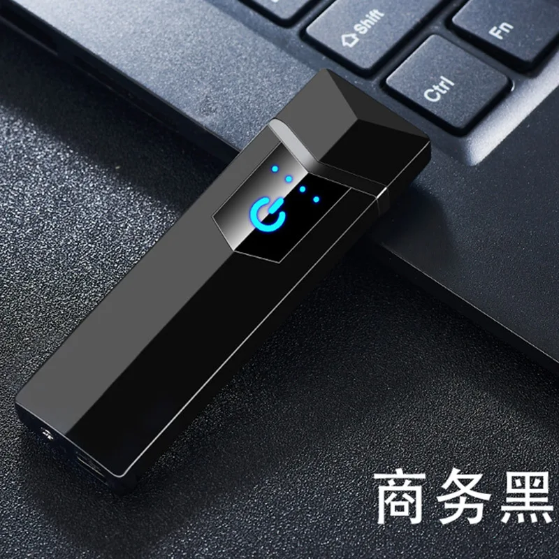 Прикуриватель сенсорный выключатель Зажигалка USB Перезаряжаемый Зажигалка ветрозащитный негорящий электронный зажигалка для курения - Цвет: black