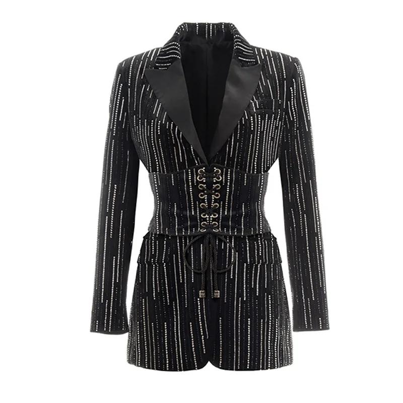 

2020 Spring New Style England Industrial Long Sleeve Diamond Set Leisure Suit Short Jacket Women's Girdle Two-Piece Women's