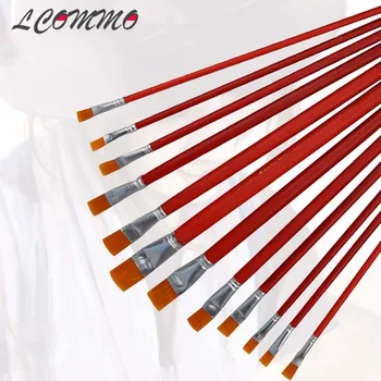 

12pc/lot Nylon Hair Paint Brushes Oil Painting Set Wooden Handle Gouache Watercolor Paint Brushes Kids Professional Art Supplies