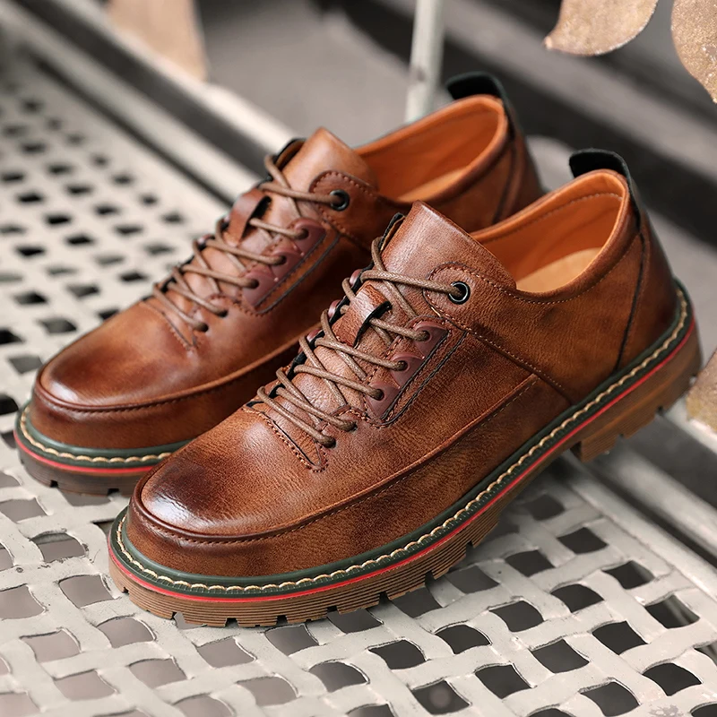

New Arrival Mens Shoes Fashionable Cow Split Leather Brogue Shoes Male Lace Up Low Top Sneakers for Men Classic Business Shoes