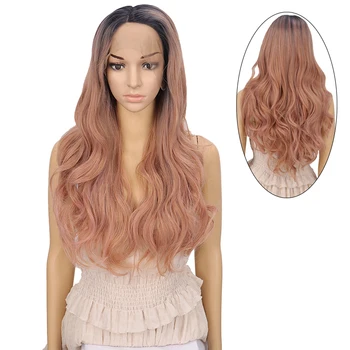 

DIANQI 28 "synthetic long wavy side part lace front ombre black light brown cosplay wigs for female high temperature fiber hair