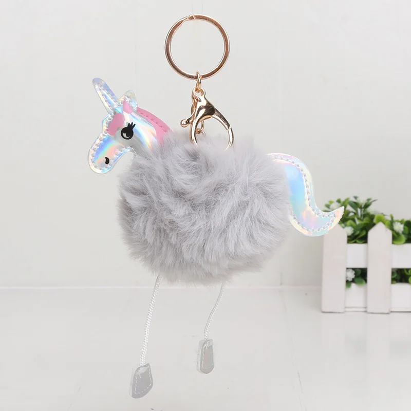 gray 18 см плюшевая игрушка единорог брелок для ключей с единорогом Poms Unicornio подвеска брелок плюшевая игрушка для детей Подарки - Цвет: gray