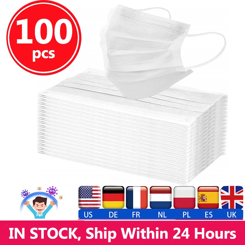 

100pcs 3-Layer Filter Medical Masks Non-woven Face Disposable Medical Mask Anti-Pollution Dust Filter Safety Mask