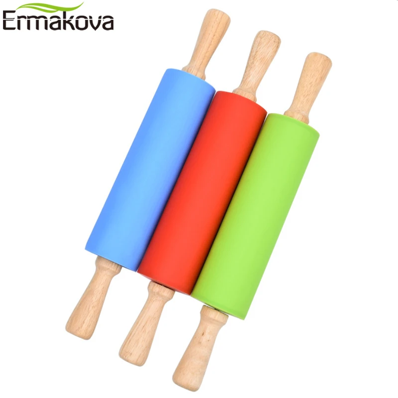 Силиконовая Скалка ERMAKOVA с деревянной ручкой ролик для теста инструмент выпечки