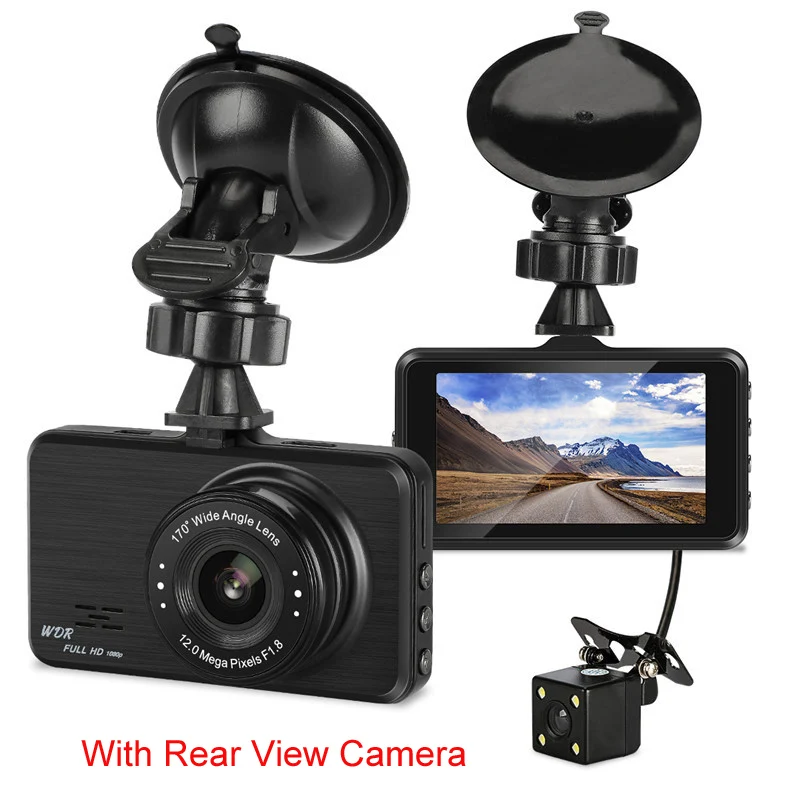 With Rear Camera Автомобильный видеорегистратор ONKAR, 3 дюйма, двойной объектив, FULL HD, 1080 P, видео, камера заднего вида, встроенный g-сенсор, тесто, ночное видение - Название цвета: With Rear Camera
