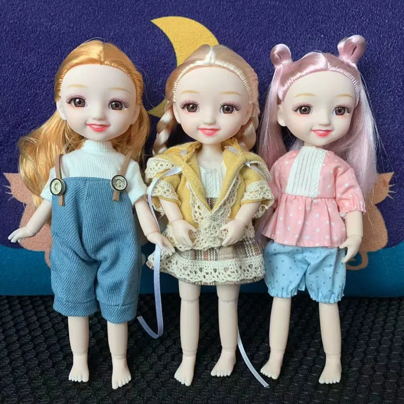 Girl Dolls Movable-Joint Naked Eyes BJD Brown Fashionable Cute Smile 13 19cm Toy Gift