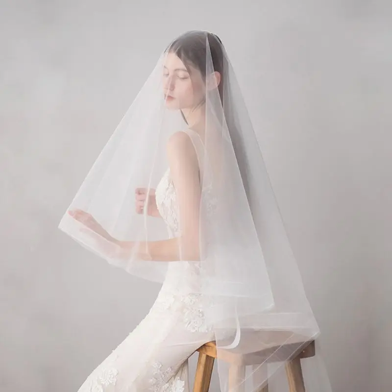 

160x120cm Soft Tulle Ivory White Fingertip Length Wedding Veil Cover Face One Layer Classic Bridal Hair Accessories N84D