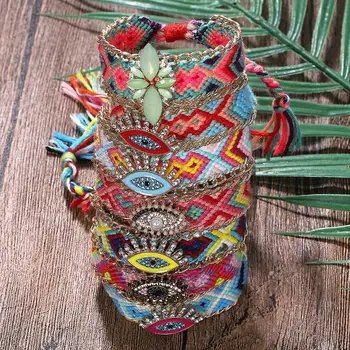 

2020 New Bohemian Handmade Evil Eyes Woven Bracelets for Women Fashion Colorful Crystal Friendship Bracelet Bangles Jewelry Gift