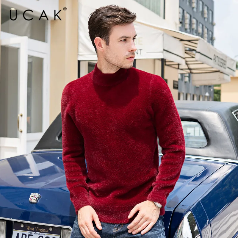 Cheap UCAK Brand Sweaters Men's Fashion Stylish Pull Homme 2019 Autumn Winter Casual Stereetwear Turtleneck Solid Pullover Knit U1023